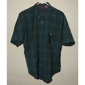 Sir Ponderosa by Bardon Men’s Large SS Button Shirt Green Plaid 100% Wool